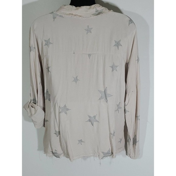 Venti6 Button Down Tattered Style Long Sleeve Shirt Glittery Silver Stars Medium - Picture 8 of 11